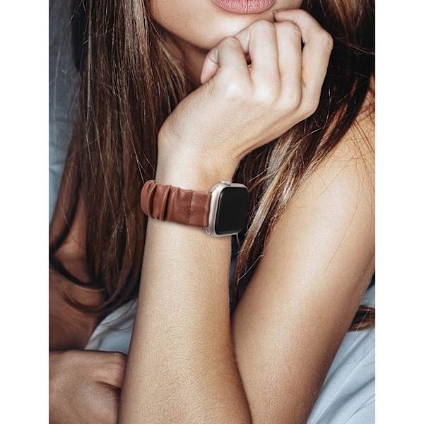 Strækbar læderrem, der er kompatibel med Apple Watch Band Scrunchie