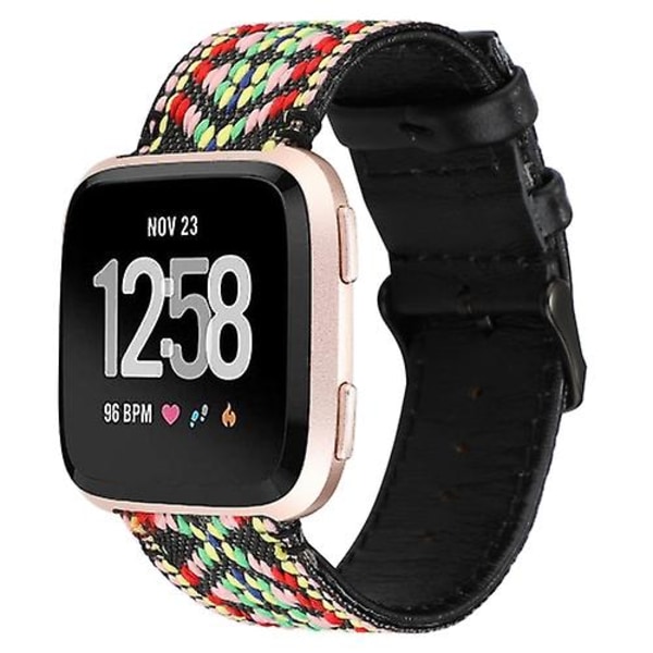 For Fitbit Versa Etnisk Stil Ægte Læder Rem LEQ Colorful