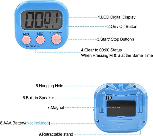wxsp 3-delars digital kökstimer set - Magnetiska kökstimer med stor LCD-skärm - Vit, Blå,