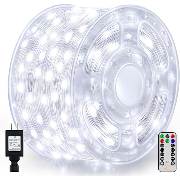 Ljusslinga 600 LED 60 meter, kallvita ljusslingor IP67 Vattentät med fjärrkontroll 8 lägen Timer Dimbar, Anslut julbelysning för utomhus kall