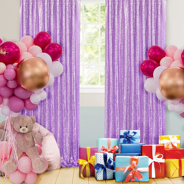 Glittrande paljett bakgrundsdraperier 2 stycken 2FTx8FT Lavendel Glitter Bröllopsfest