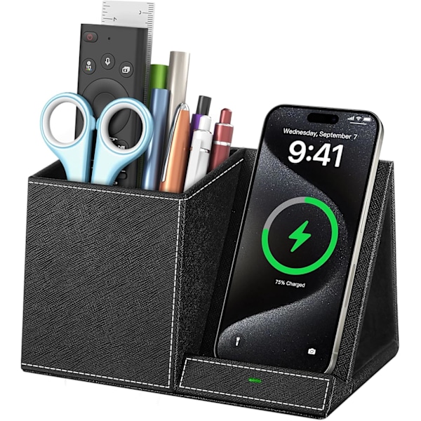 n Holder for Desk, Desk Orgnizer wi Wireless Chrger, n Holder Phone Stnd for Desktop Storge, Multi-Functionl ncil Orgnizer, Desk Black