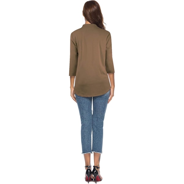 Dame 3/4 ærme V-hals toppe casual tunika bluse løs skjorte