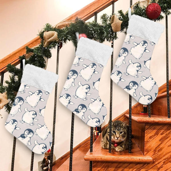 Julklapp, Personliga Julklappsstrumpor 2-pack Retro Söt Pingvin 45,7 cm Julstrumpor Hängande Ornament Kamin för Träddekoration