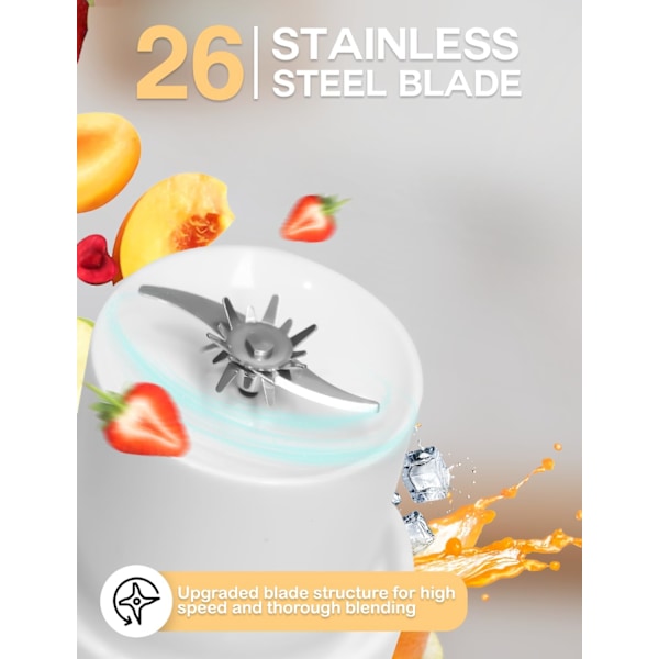 Kannettava smoothie-tehosekoitin - 710 ml johdoton, ruostumattomasta teräksestä valmistetut terät keittiöön, toimistoon ja kuntosalille