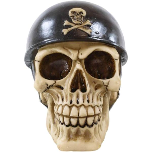 Ebros Militær Skull med Korsknogler Hjelm Gear Figur 5\" Høj Skelet Hoved Kranium Kranier Statue til     Makaber Uhyggelig De Dødes Dag Multi