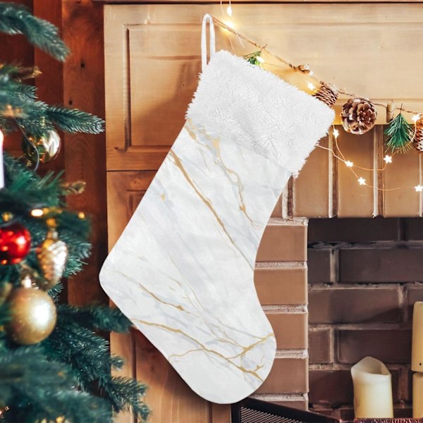 Julklapp, Personliga Julklappsstrumpor 2-pack Marmor Vit Marmor 45,7 cm Julstrumpor Hängande Ornament Eldstad för Träddekoration