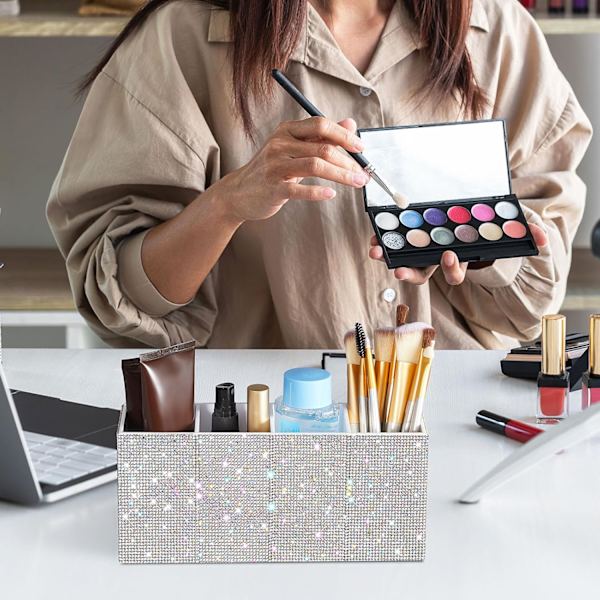 Bling n Holder ncil Holder Rhinestone Crystl Glitter Mkeup Brushes Orgnizer nd Storge Bin Bling Mrker Holder for Home Office Desk Tble White