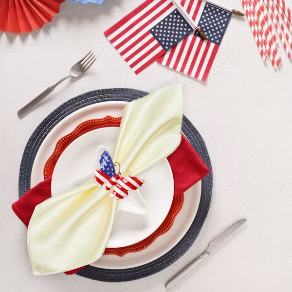 Patriotiske servietringe, 4. juli amerikansk flag design servietringholder,