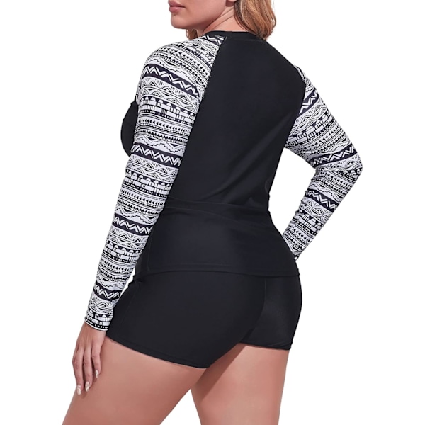 Plus Size 2-delt badedragt med lange ærmer til kvinder - Rash Guard badedragt - Top UPF 50+