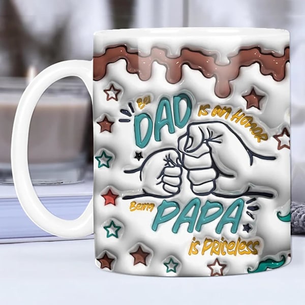 Fars dag kaffemugg - 350 ml handtag kaffemugg Fars 3D-effekt kopp - Express kärlek dryck behållare fest fotobås rekvisita för varm kaffe, 78