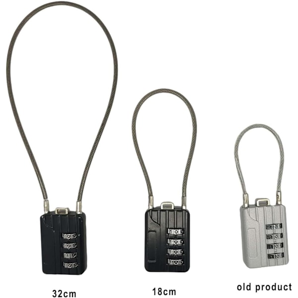 ® Kompakt design bordsammanlåsning 4-siffrig, 30 mm 1-3/16\" bredd kropp, extra långt 16 cm kabellås för resväska, resor, gym-skåp,