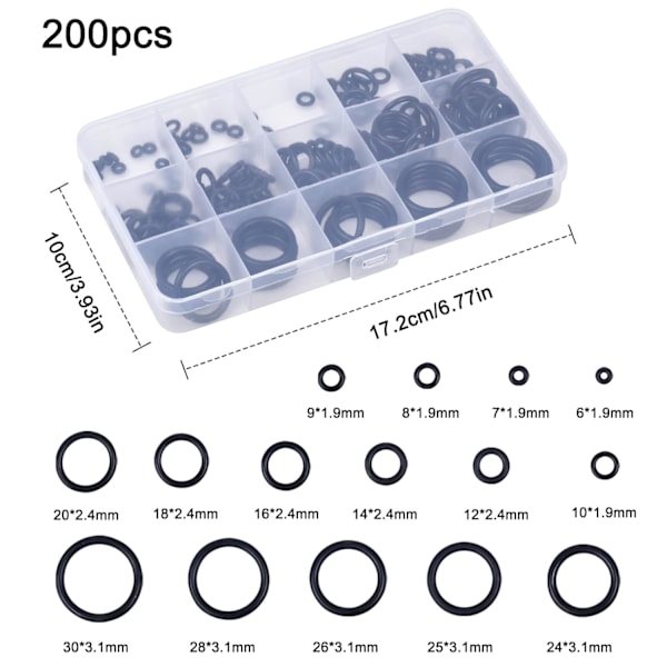 O-ring-kit - 200 svarta O-ringar