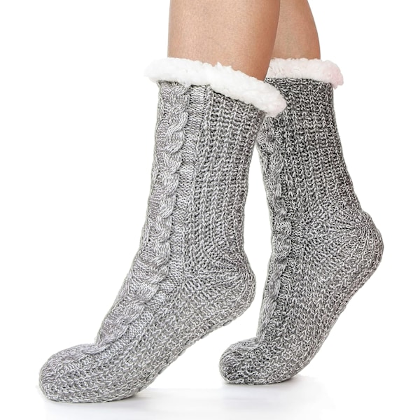 Dam Fuzzy Tofflor Strumpor Fluffy Mysig Stuga Vinter Varma Fleece Plysch Stickad med