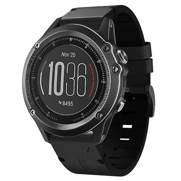 For Garmin Fenix 3 Hr 26mm Læder Stål Spænde Urrem LVV Black