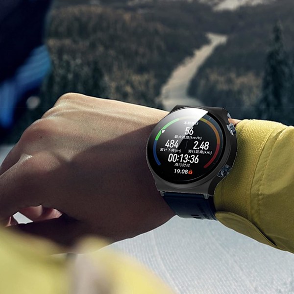 Älykellon koko peittävä PC-suojakotelo karkaistulla lasisella näytönsuojalla Huawei Watch GT2 Pro -kellolle, pehmeä ja kestävä (PC musta)