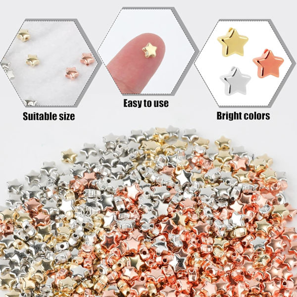 Stjärnformade distanspärlor för smyckestillverkning - 600 st (guld, silver, roséguld)