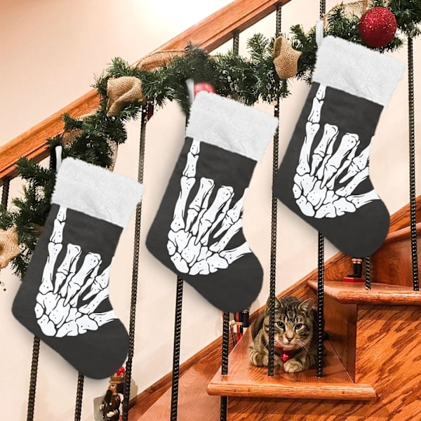 Julklapp, Personliga Julklappsstrumpor 2-pack Skelett Hand Svart Skelett 45,7 cm Julstrumpor Hängande Ornament Kamin för Träd