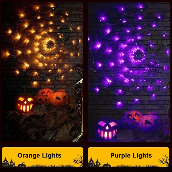 Spider Web Lights - 4FT Diameter 70 LED med Sort Edderkop, Vandtætte Net Lights, Fjernbetjening, 8 Tilstande Cobweb til Hus Have Indendørs Udendørs