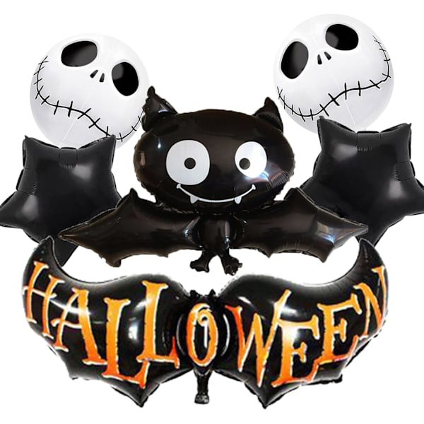 Halloween Dekorationer Ballonger - 6 Pack Mylar Folie Fladdermus Dödskalle Ballonger för Halloween Fest Dekorationer Svart Vit Svart Vit