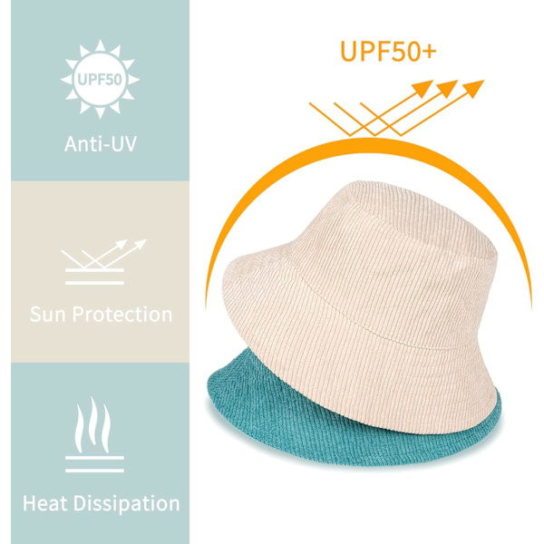 Unisex Corduroy Bucket Hat - Lättviktig Packable Sommar Solhatt för Strand och
