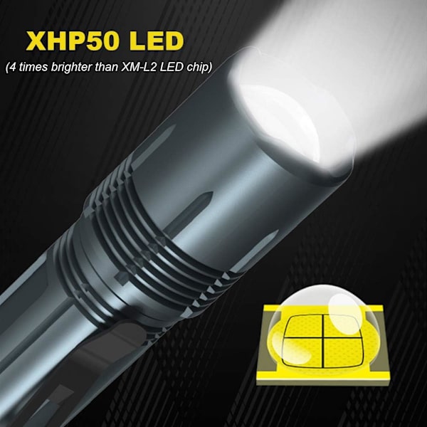 Xhp50 ficklampa Uppladdningsbar Super Bright Edc Tactical
