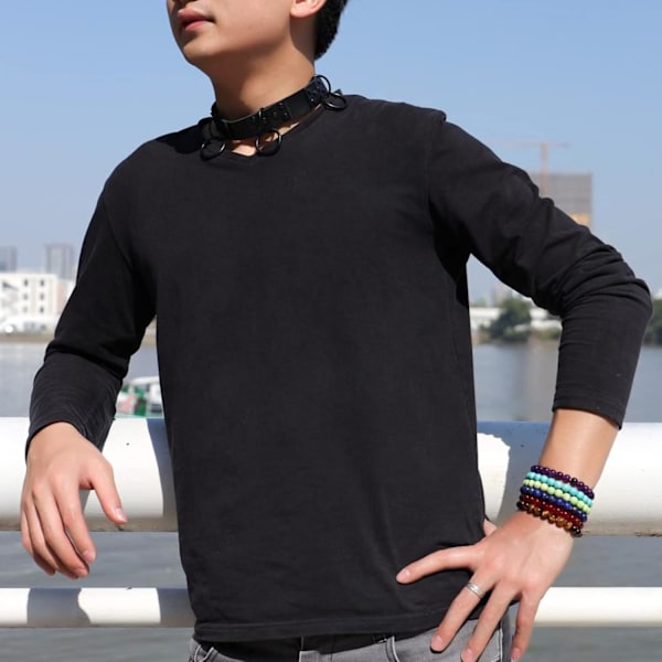 Svart Punk Choker Halsband PU Läder Gotisk Krage Hals Choker Spiker för Kvinnor