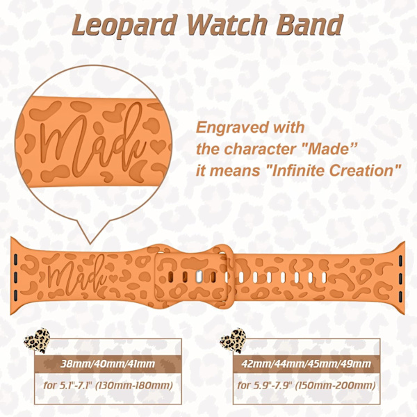 6-pak leopardgraveret rem, der er kompatibel med Apple Watch