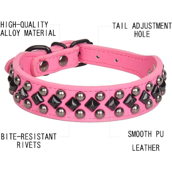 Spiked Studded Hundehalsbånd Blødt PU Læder Firkantet Spike Kæledyr Halsbånd Justerbare Halsbånd til Små Mellemstore Store Hunde Lilla M(hals:12.6\"-15\") Lilla