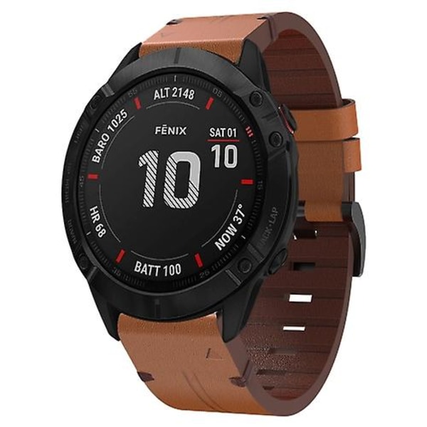 For Garmin Fenix 6x Sapphire 26mm Læder Stål Spænde Urrem PMZ Brown