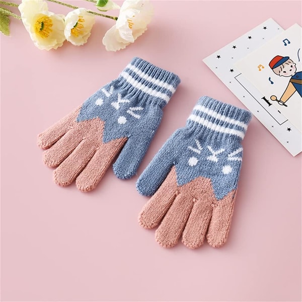 Söta kattdesign stickade handskar för barn - Vintervarma stretchiga handskar