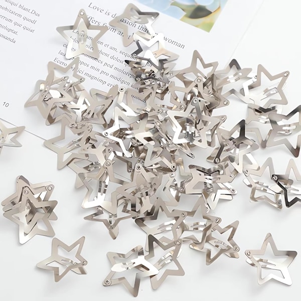 Stjärnhårklämma Y2K-accessoarer - 20st Silver Snap Hårklämmor för kvinnor och flickor