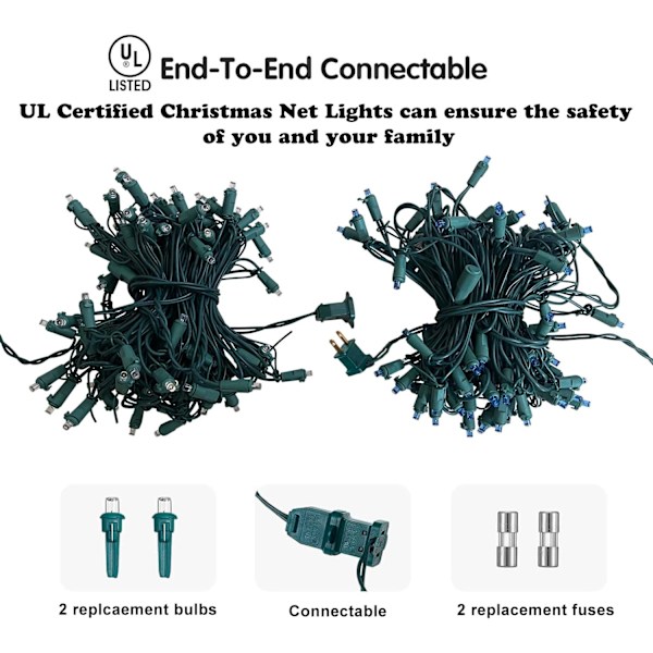 Udendørs julelys, 100 LED 5ftx5ft julelysnet med sammenkædelig, vandtæt, UL-certificeret og holdbart grønt ledningsdesign til varmt