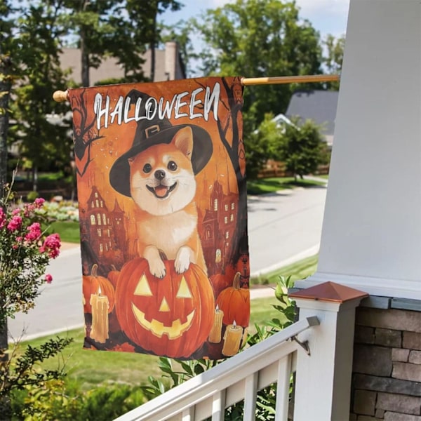 Trädgård Halloween Shiba Hund Glad Halloween Söta Hund Dubbelsidig Hållbar 12x18 Utomhus Banner Dekor Trädgård s Vit Vit