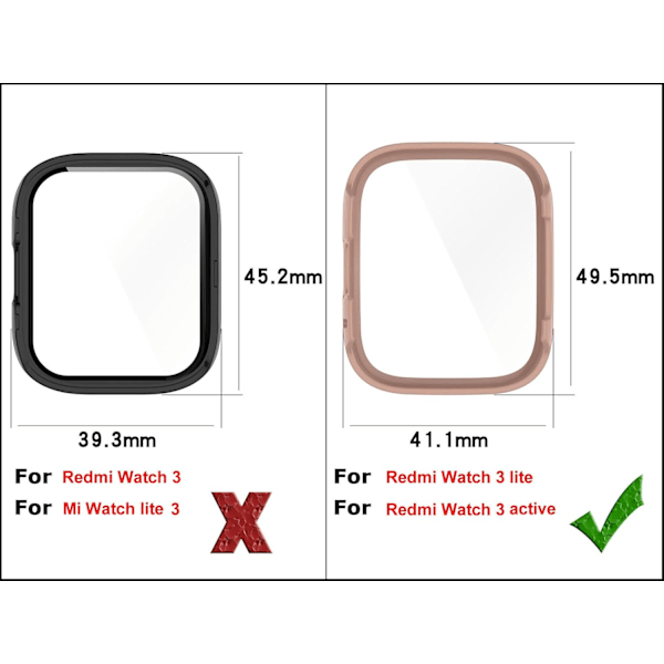 PC Full Coverage Skyddande Skärmskydd Fodral Avsett (för Xiaomi Redmi Watch 3 Active) / (Watch 3 Lite) Smartwatch Tillbehör (Svart