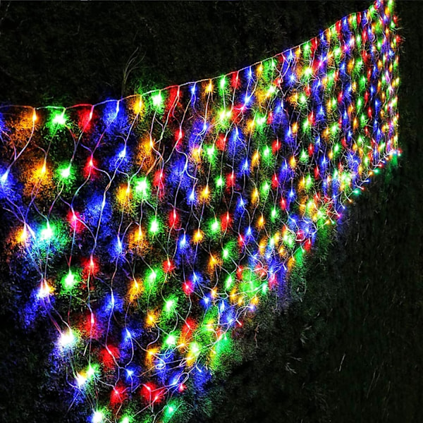 Julelys, 360 LED 12ft x 5ft sammenkoplede netlys, 8 tilstande lavspænding sikker adapter til juletræer, buske, bryllup,