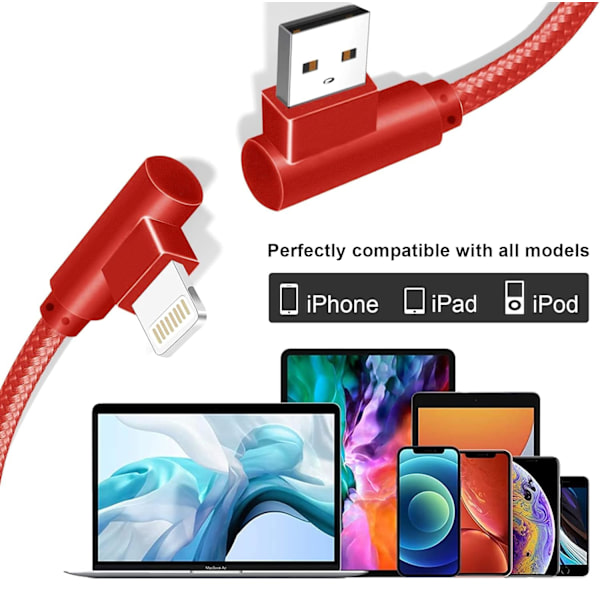 iPhone-lader, [Apple MFi-sertifisert] 3-pakning 6 fot 90 graders iPhone