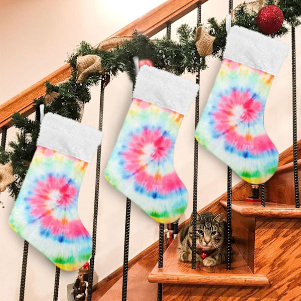Jule-Strømpe, Personlige Jule-Strømper 2-pak Tie Dye Regnbue Pride Swirl Print 45,7 cm Jule-Strømper Hængende Ornament Pejs