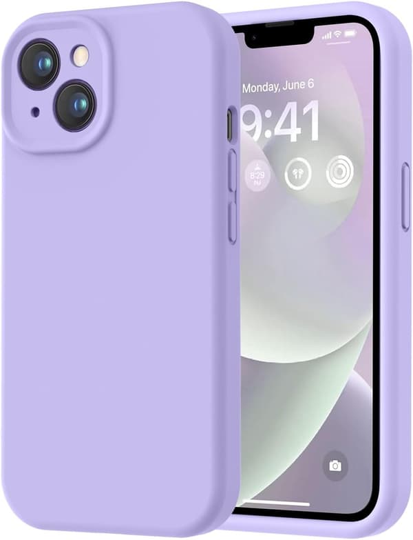 iPhone 14-deksel i førsteklasses silikon med mikrofiberfôr, støtsikkert - Lilla