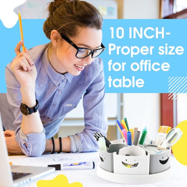 rt Supply Storge nd Orgnizer - 30° Spinning n Holder nd ncil/Mrker Orgnizer Cddy for Desk for Office, Clssroom - Kids Crft Gray