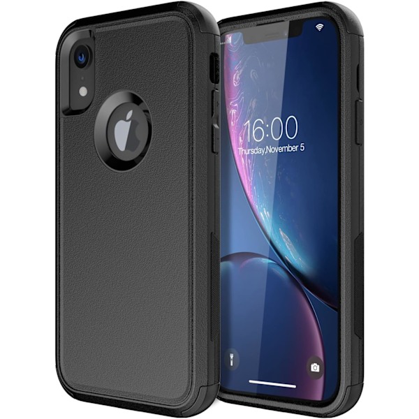 iPhone Xr -kotelo [Iskunkestävä] [Pudotuksenkestävä] [Pölytiivis], Kestävä suojakotelo iPhone XR:lle, musta - 3in1
