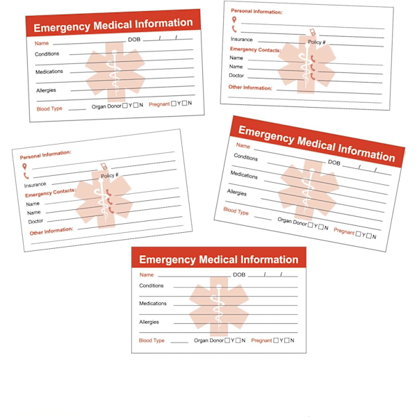 Nødhjælpsinformation ID-kort - Pakke med 5