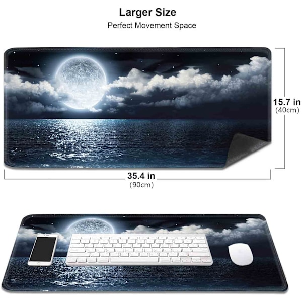 Full Moon på Sea Mouse Pad, Attraktivt Sceneri Lare Mouse Pads, Anti-Slip Gummibase X til Fuld Skrivebord C1-15 C1-15