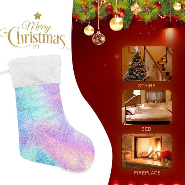 Julklapp, personliga julklappsstrumpor 2-pack Holografiska virvlar Tie Dye Regnbåge 18 tum Julstrumpor Hängande Ornament Kam