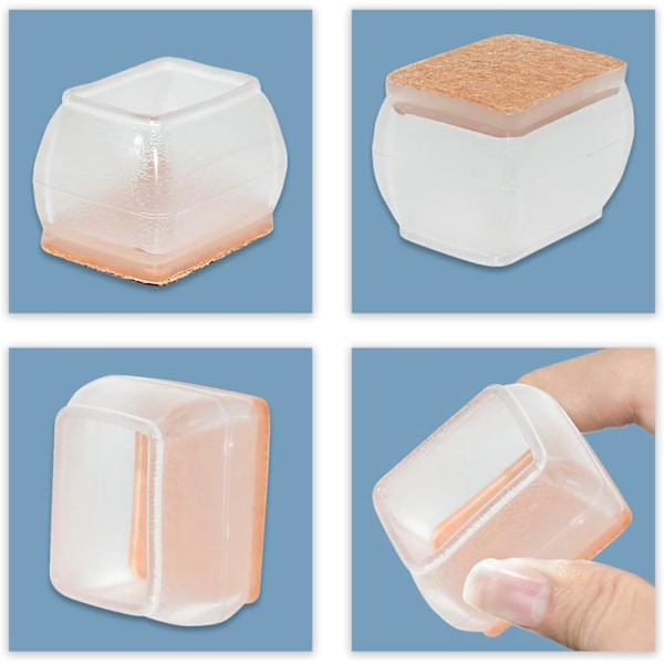 24 st transparenta möbelbenskydd med filt dynor, rektangulära stolsbensöverdrag för trägolv, förhindra repor, passar 38 till 51 mm x 25 till