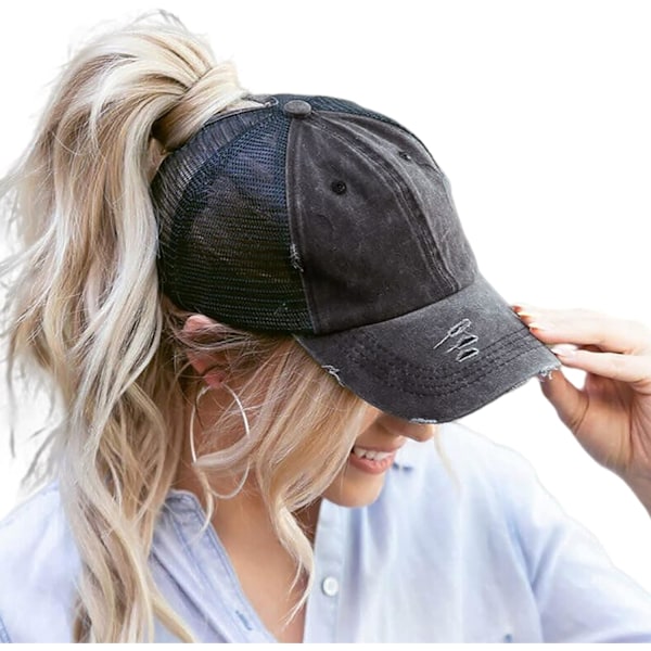 Distressed Ponytail Hats Baseball for Women Messy-Bun Pony Caps