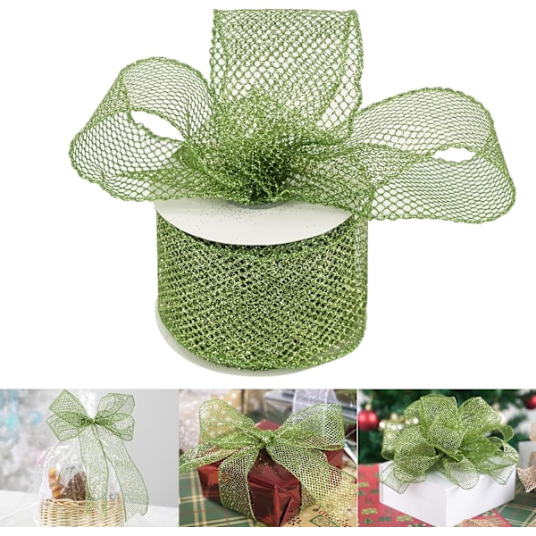Glitter Mesh Ribbon Grön Web Mesh Wired Ribbon Metallic Mesh Ribbon Sparkling