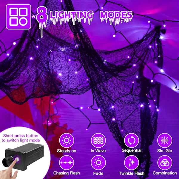 66FT 200 LED Halloween-lys, lilla Halloween-lys til udendørs brug med 8 lystilstande, vandtætte Halloween-lyskæder til jul udendørs