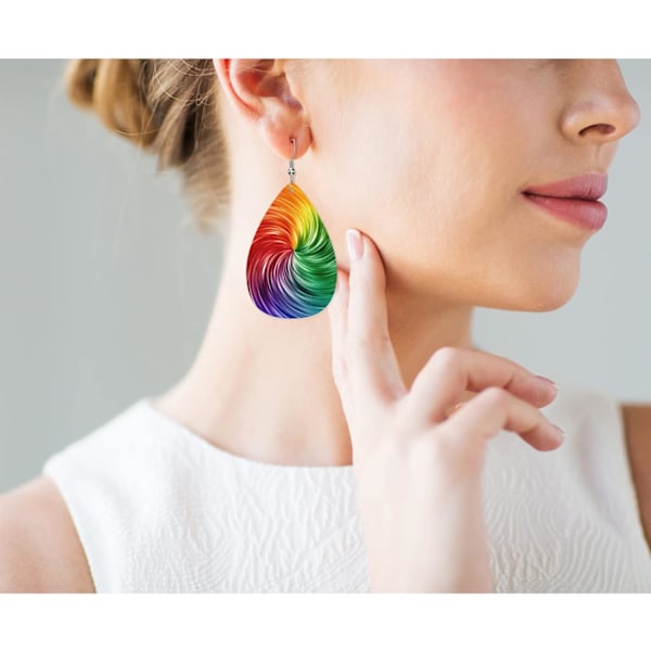 Örhängen för kvinnor Rainbow Vortex, Färgglada regnbågsgeometriska ränder linjer