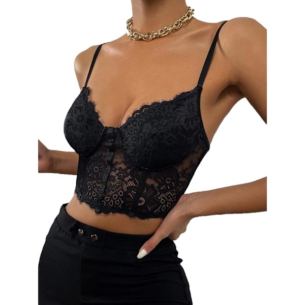 Kvinnors spets casual camisole cami crop tank toppar underkläder bustier spaghetti